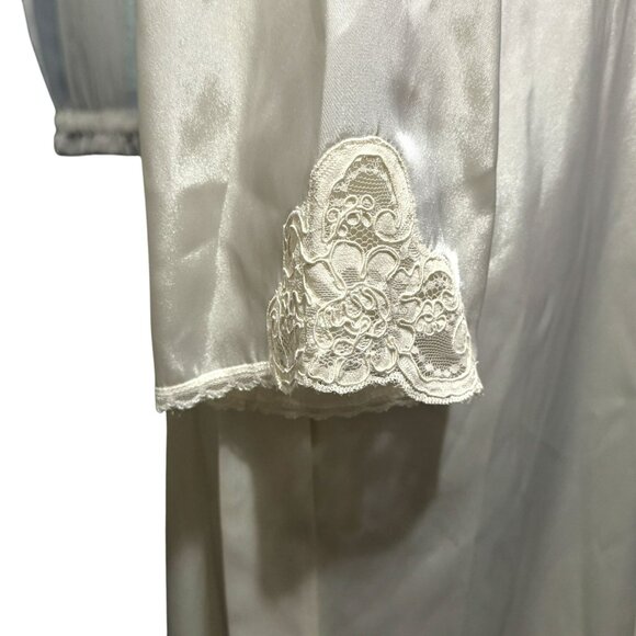 Jones New York Ivory Satin Lace Trimmed Wrap Robe Sz XS/S Maxi Bridal Pockets - Picture 4 of 7